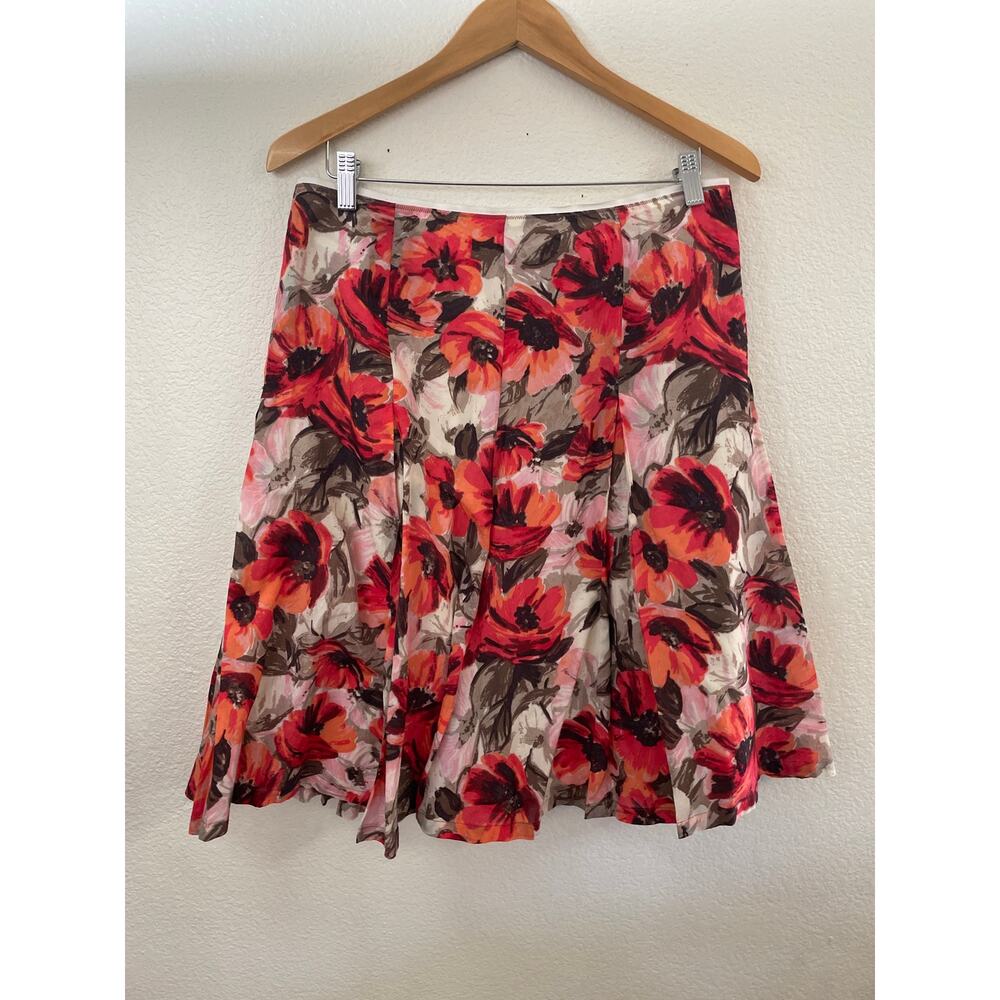 Banana Republic A line floral poppies orange skirt silk cotton lined 30x24